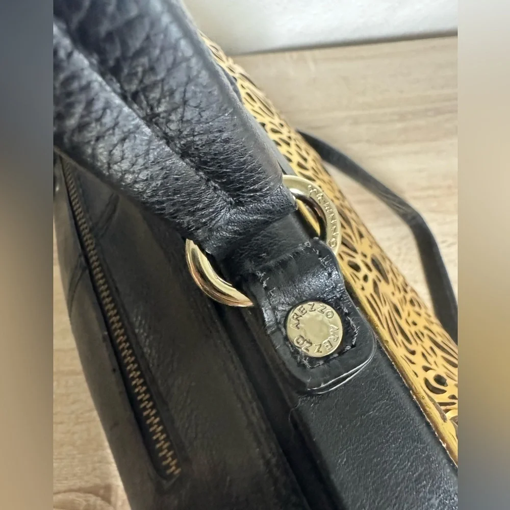 Arezzo Women Black Gold Leather Cut Out Satchel Hand Shoulder Bag